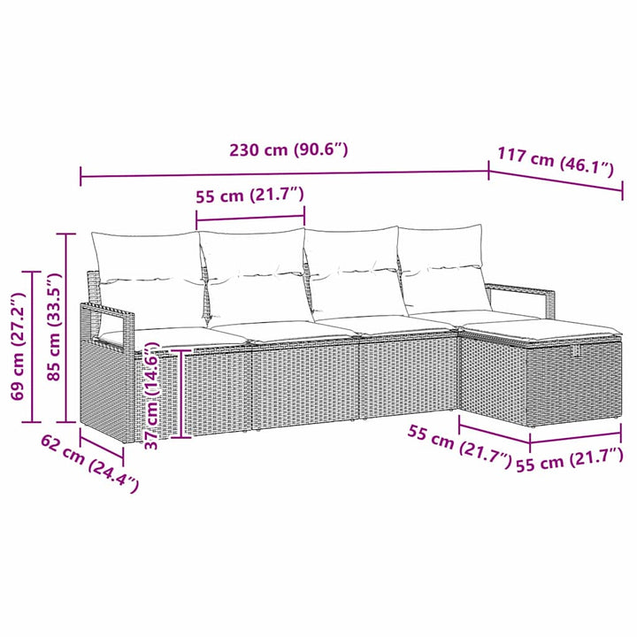 Sofa Sæt med pude med opbevaring Lysegrå polyrattan