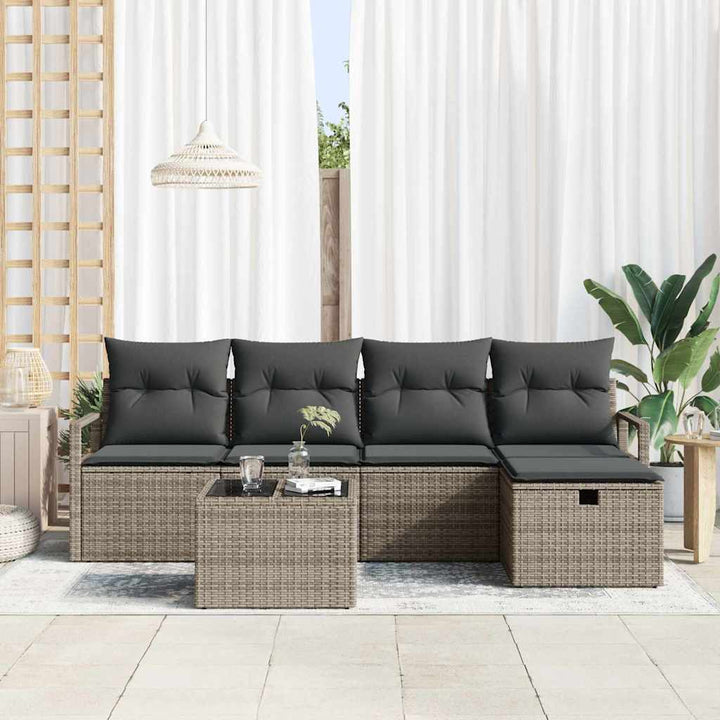 Sofa Sæt 6 stk. 5-Antal sæder Grå polyrattan