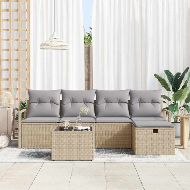 Sofa Sæt med pude med opbevaring Beige og lys grå polyrattan