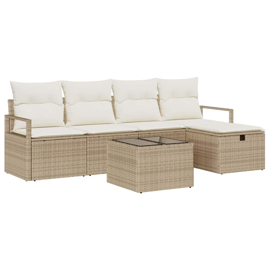 Sofa Sæt med pude 6 pcs Beige og creme polyrattan