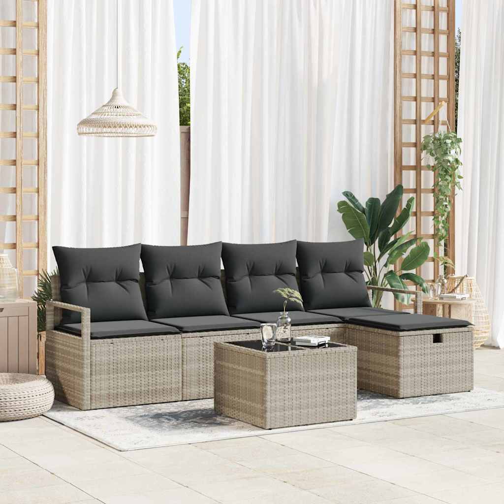 Sofa Sæt med pude med opbevaring 6 pcs Lysegrå polyrattan
