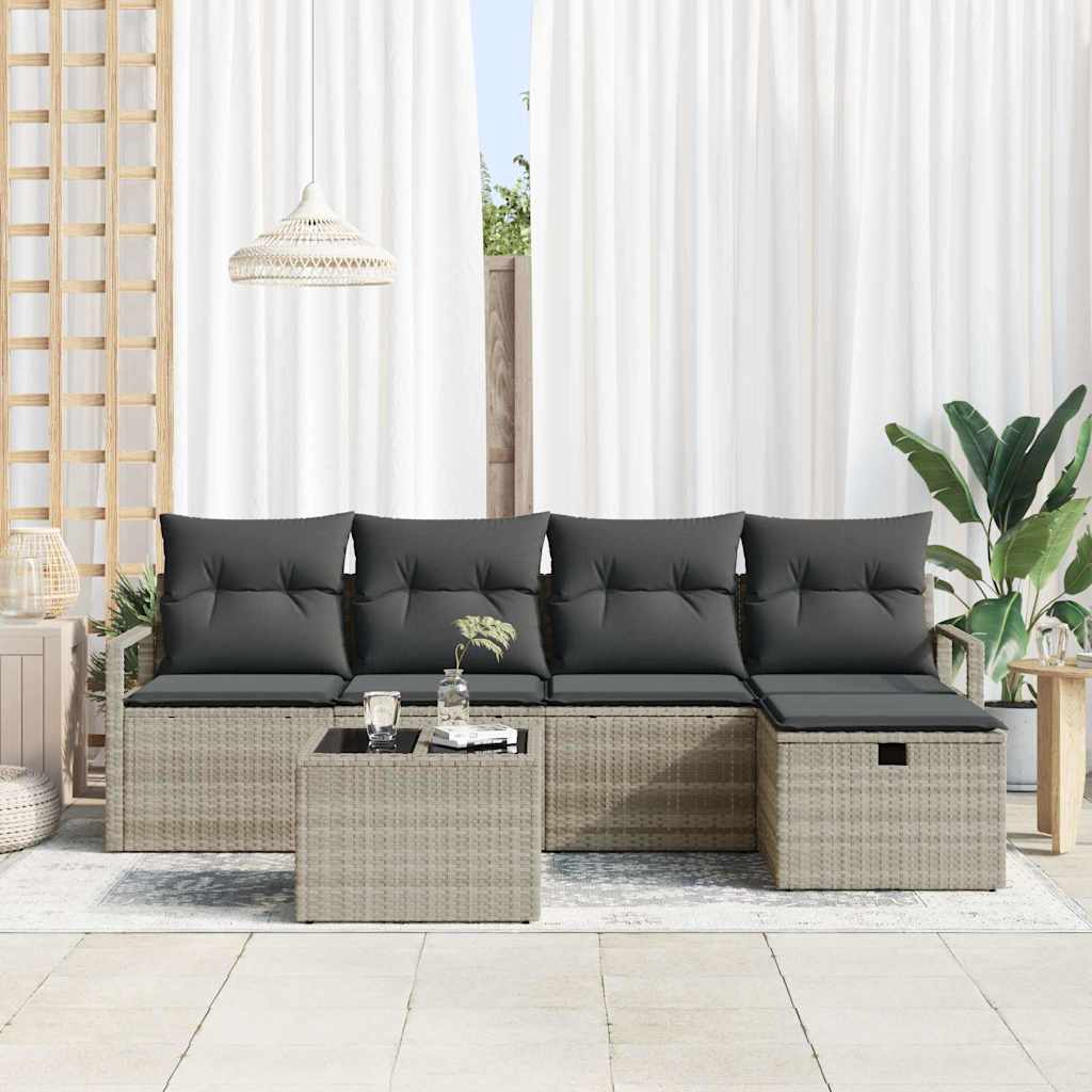 Sofa Sæt med pude med opbevaring 6 pcs Lysegrå polyrattan