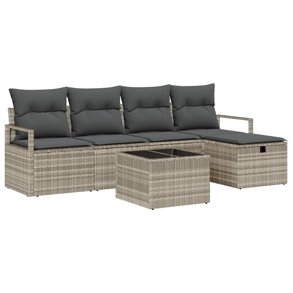 Sofa Sæt med pude med opbevaring 6 pcs Lysegrå polyrattan