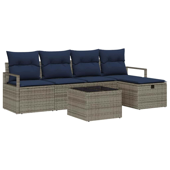 Sofa Sæt med pude med opbevaring Grå og Marineblå polyrattan
