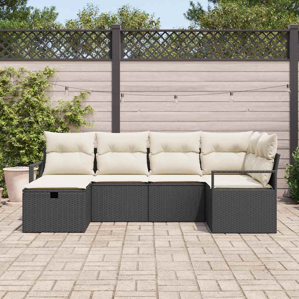 Sofa Sæt med pude med opbevaring Sort og Cream polyrattan