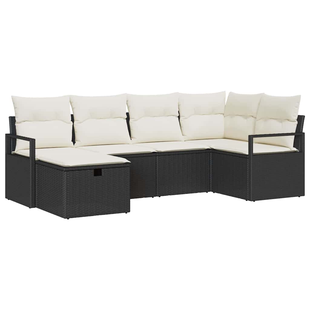 Sofa Sæt med pude med opbevaring Sort og Cream polyrattan