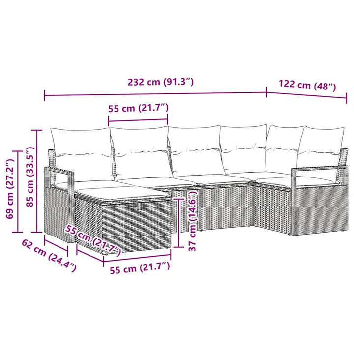 Sofa Sæt med pude med opbevaring Sort og Cream polyrattan