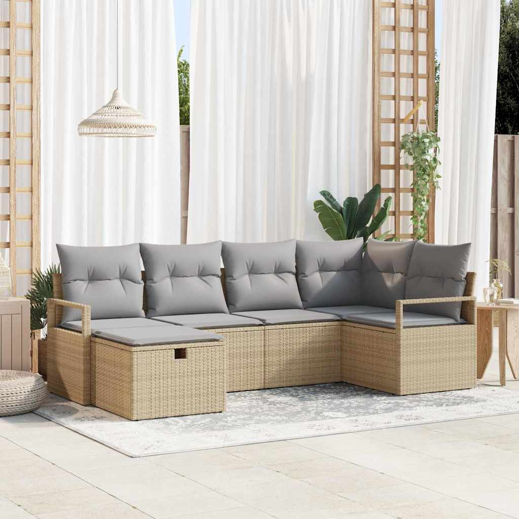 Sofa Sæt 6 stk. 6-Antal sæder Beige og lys grå polyrattan