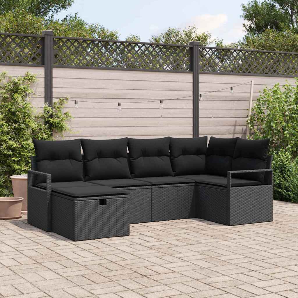 Sofa Sæt med pude med opbevaring Sort polyrattan