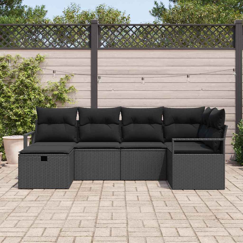 Sofa Sæt med pude med opbevaring Sort polyrattan