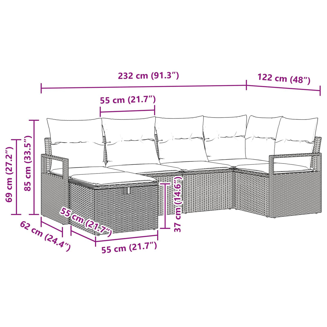 Sofa Sæt 6 stk. 6-Antal sæder Sort og turkis polyrattan