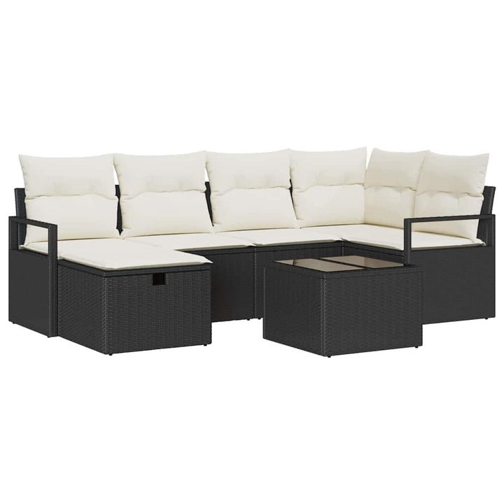 Sofa Sæt med pude med opbevaring 7 pcs Sort og Cream polyrattan