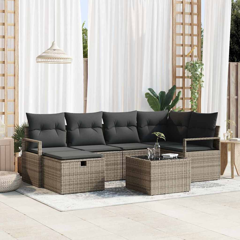 Sofa Sæt med pude med opbevaring Grå polyrattan