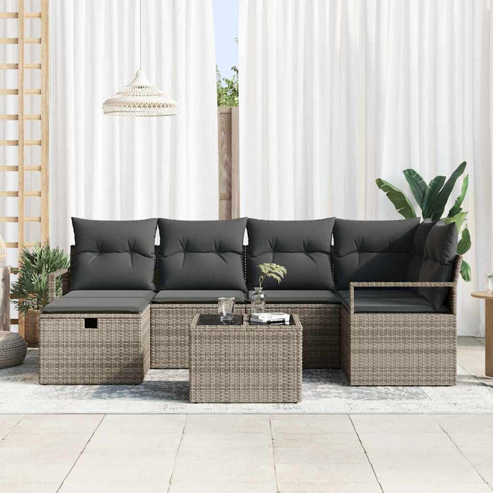 Sofa Sæt med pude med opbevaring Grå polyrattan
