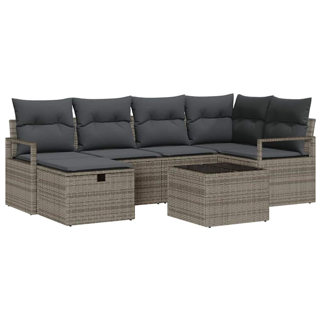 Sofa Sæt med pude med opbevaring Grå polyrattan
