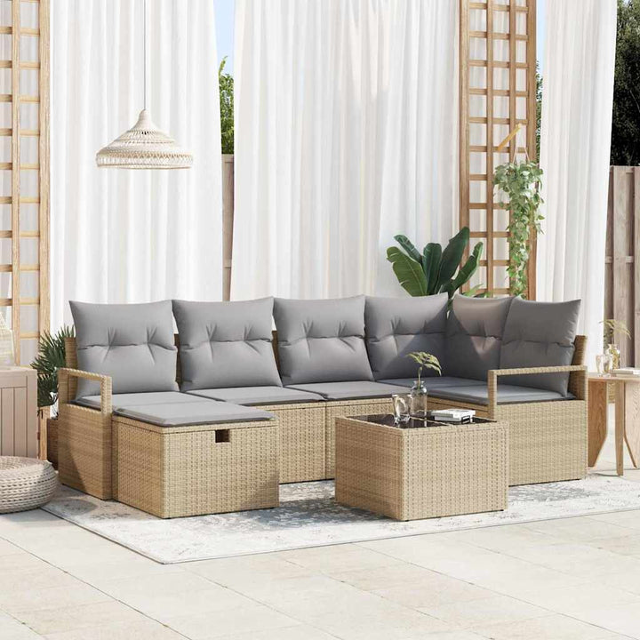 Sofa Sæt 7 stk. 6-Antal sæder Beige og lys grå polyrattan