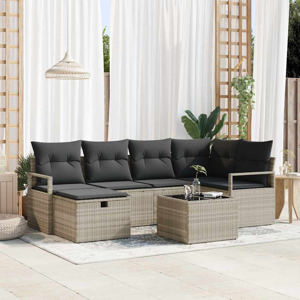 Sofa Sæt 7 stk. 6-Antal sæder Lysegrå polyrattan