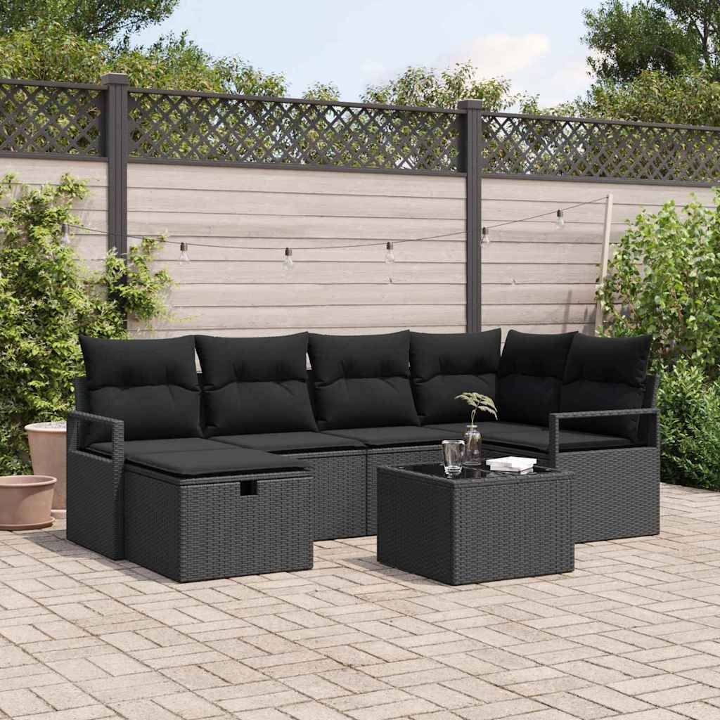 Sofa Sæt med pude med opbevaring Sort polyrattan