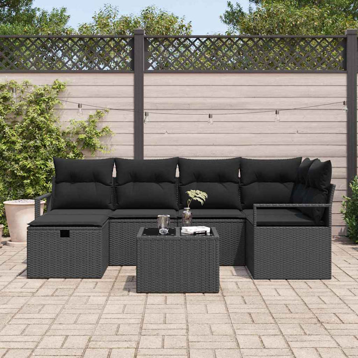 Sofa Sæt med pude med opbevaring Sort polyrattan