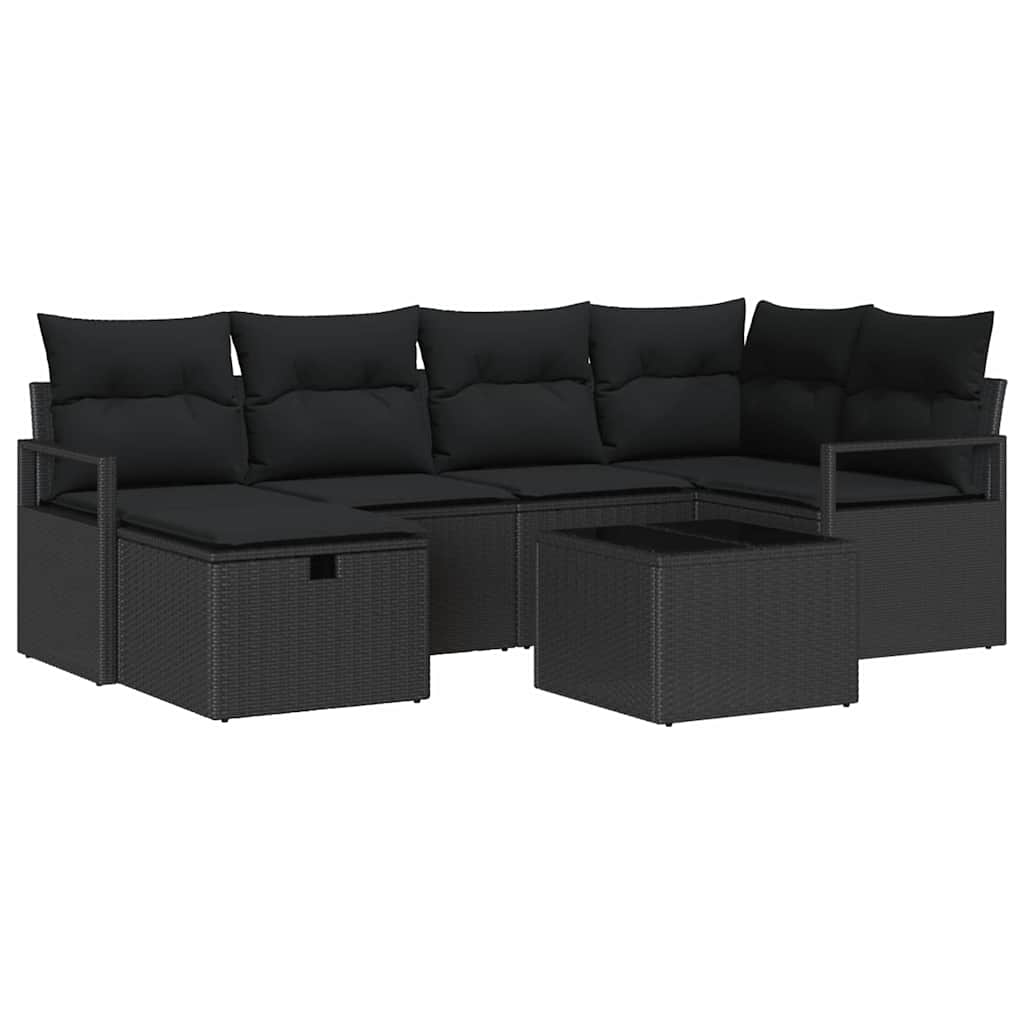 Sofa Sæt med pude med opbevaring Sort polyrattan