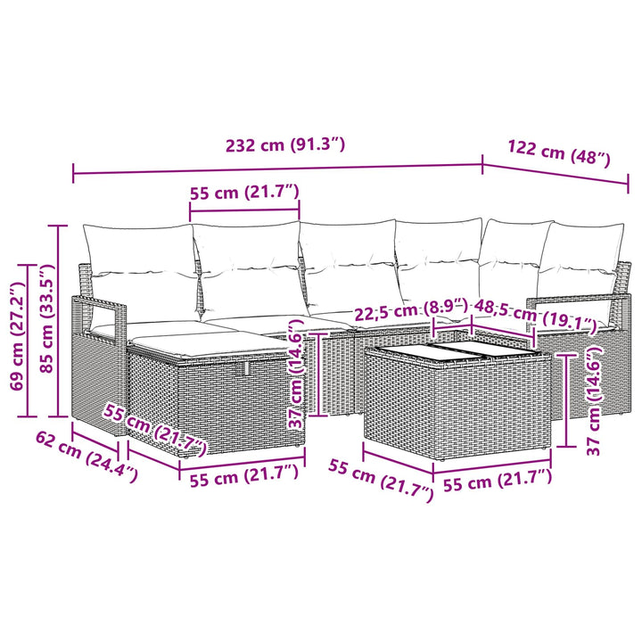 Sofa Sæt 7 stk. 6-Antal sæder Brun og Rød polyrattan