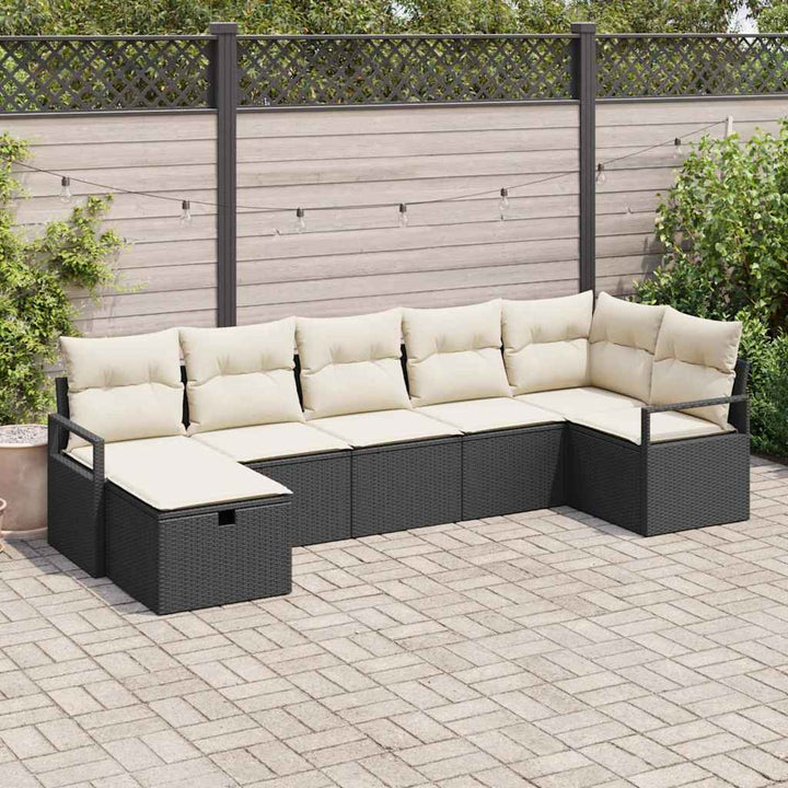 Sofa Sæt 7 stk. Sort og Cream polyrattan
