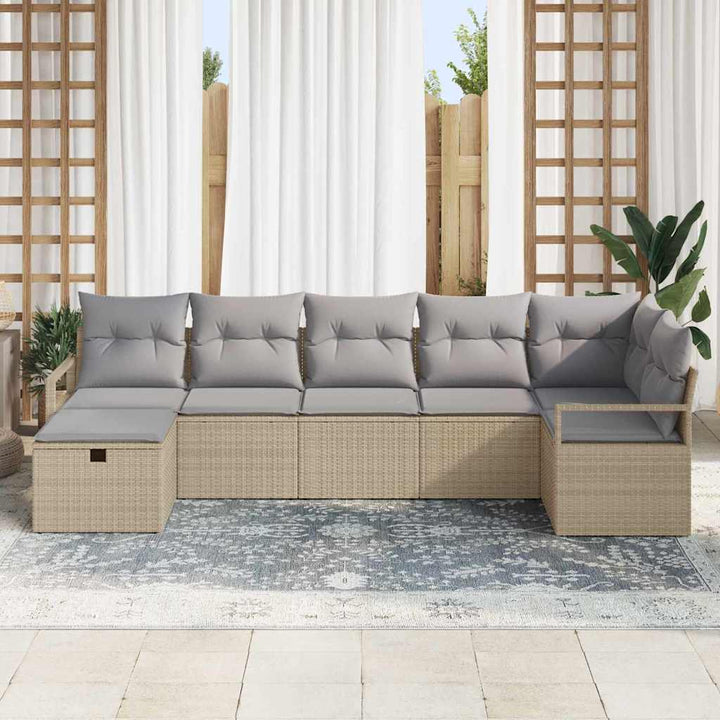 Sofa Sæt med pude 7 pcs Beige og lys grå polyrattan