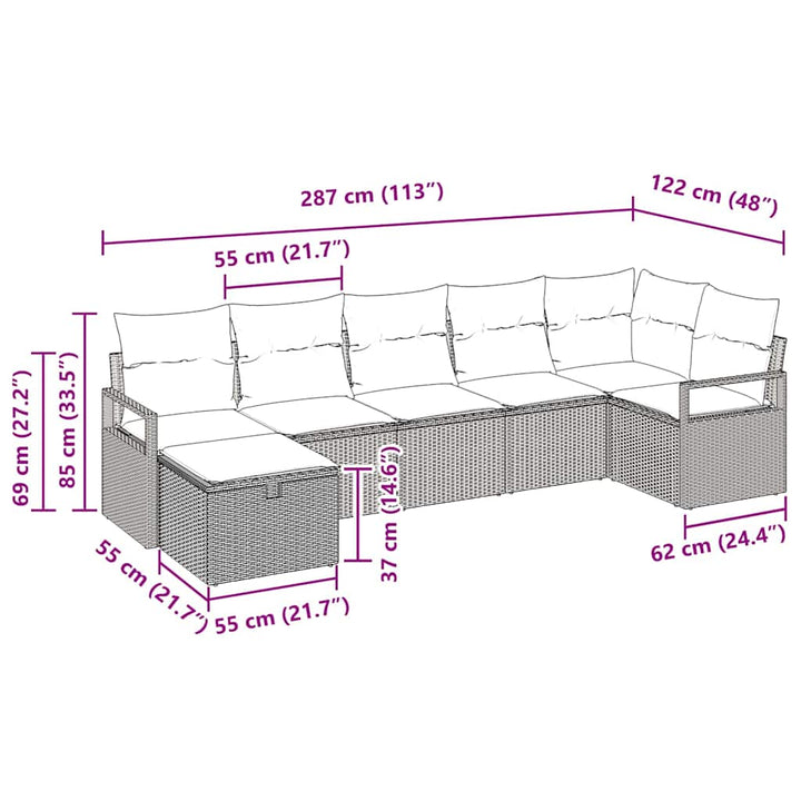 Sofa Sæt med pude 7 pcs Beige og lys grå polyrattan