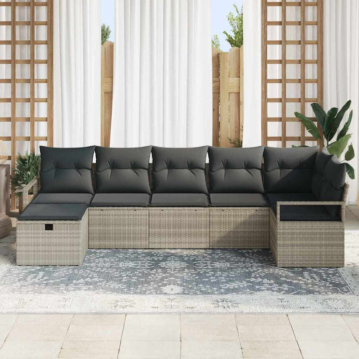 Sofa Sæt med pude med opbevaring 7 pcs Lysegrå polyrattan