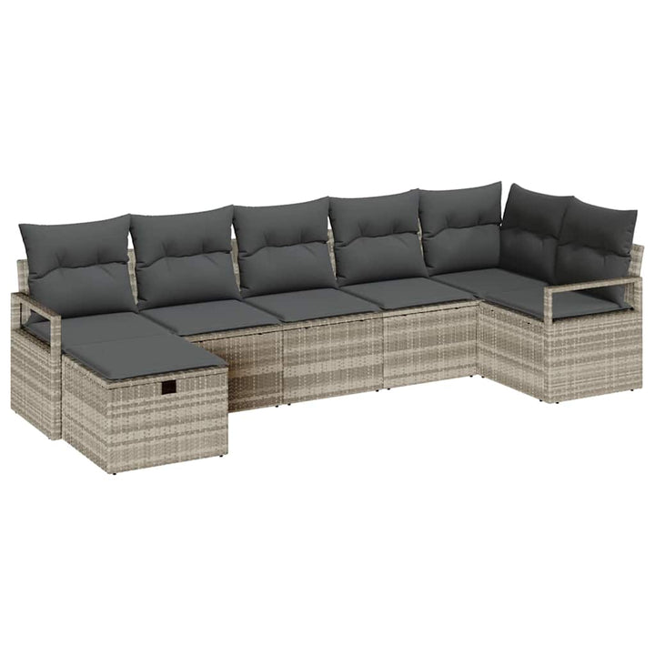 Sofa Sæt med pude med opbevaring 7 pcs Lysegrå polyrattan
