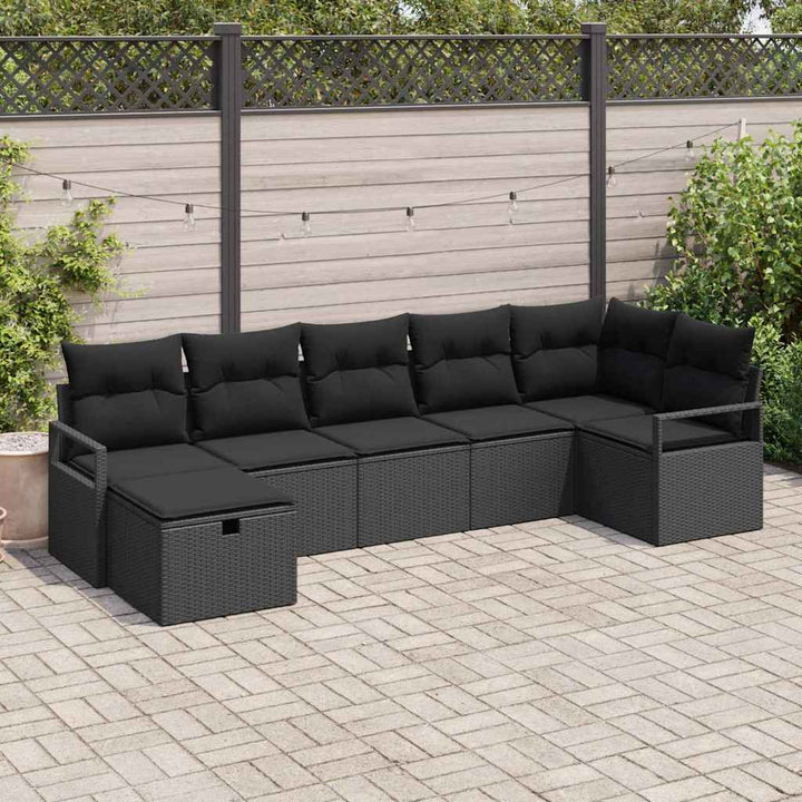 Sofa Sæt med pude med opbevaring 7 pcs Sort polyrattan