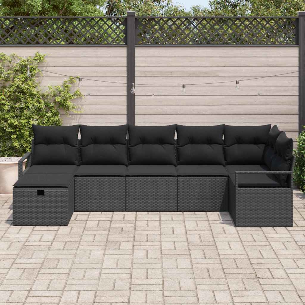 Sofa Sæt 7 stk. Sort polyrattan