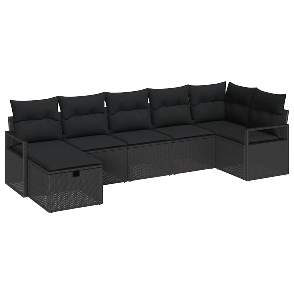 Sofa Sæt 7 stk. Sort polyrattan