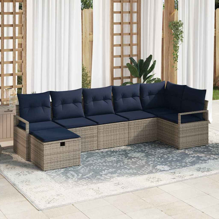 Sofa Sæt 7 stk. 7-Antal sæder Grå og Marineblå polyrattan