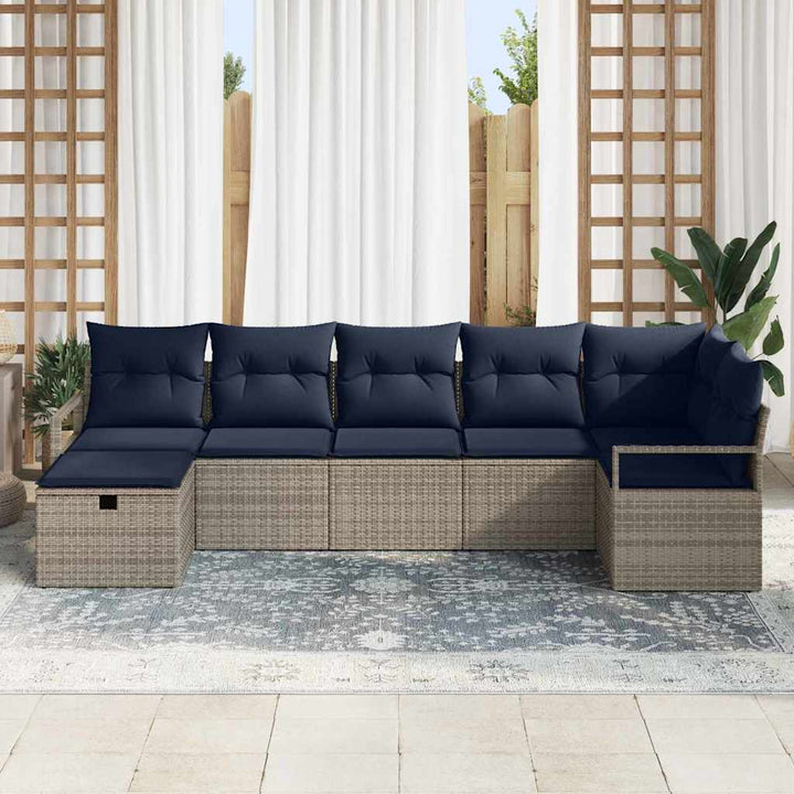Sofa Sæt 7 stk. 7-Antal sæder Grå og Marineblå polyrattan