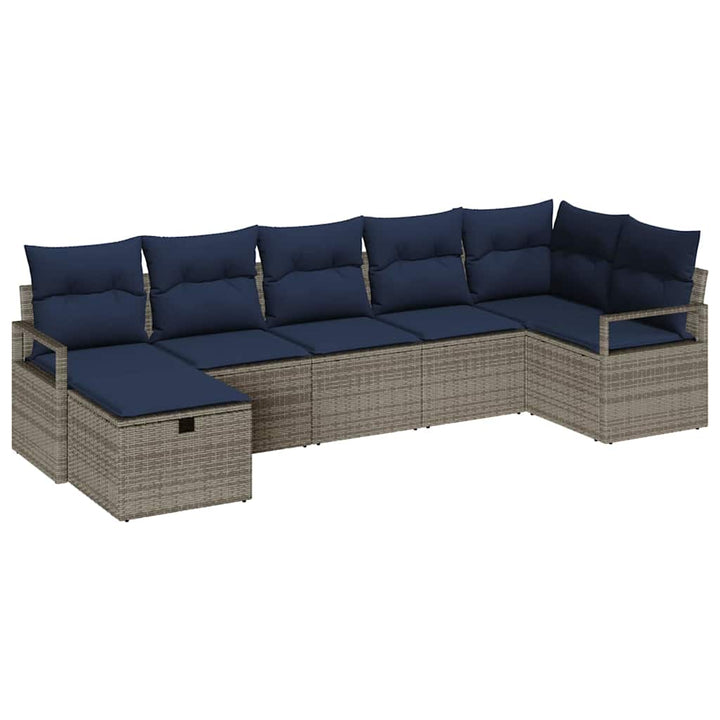 Sofa Sæt 7 stk. 7-Antal sæder Grå og Marineblå polyrattan