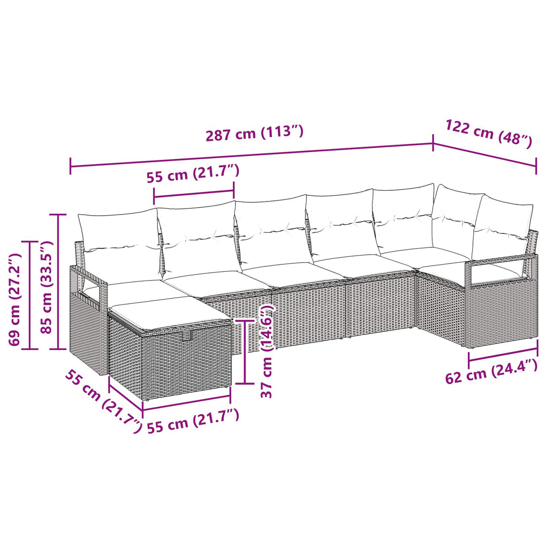 Sofa Sæt 7 stk. 7-Antal sæder Grå og Marineblå polyrattan