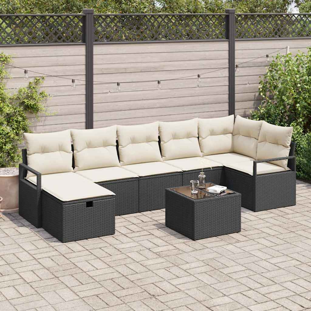 Sofa Sæt 8 stk. 7-Antal sæder Sort og Cream polyrattan