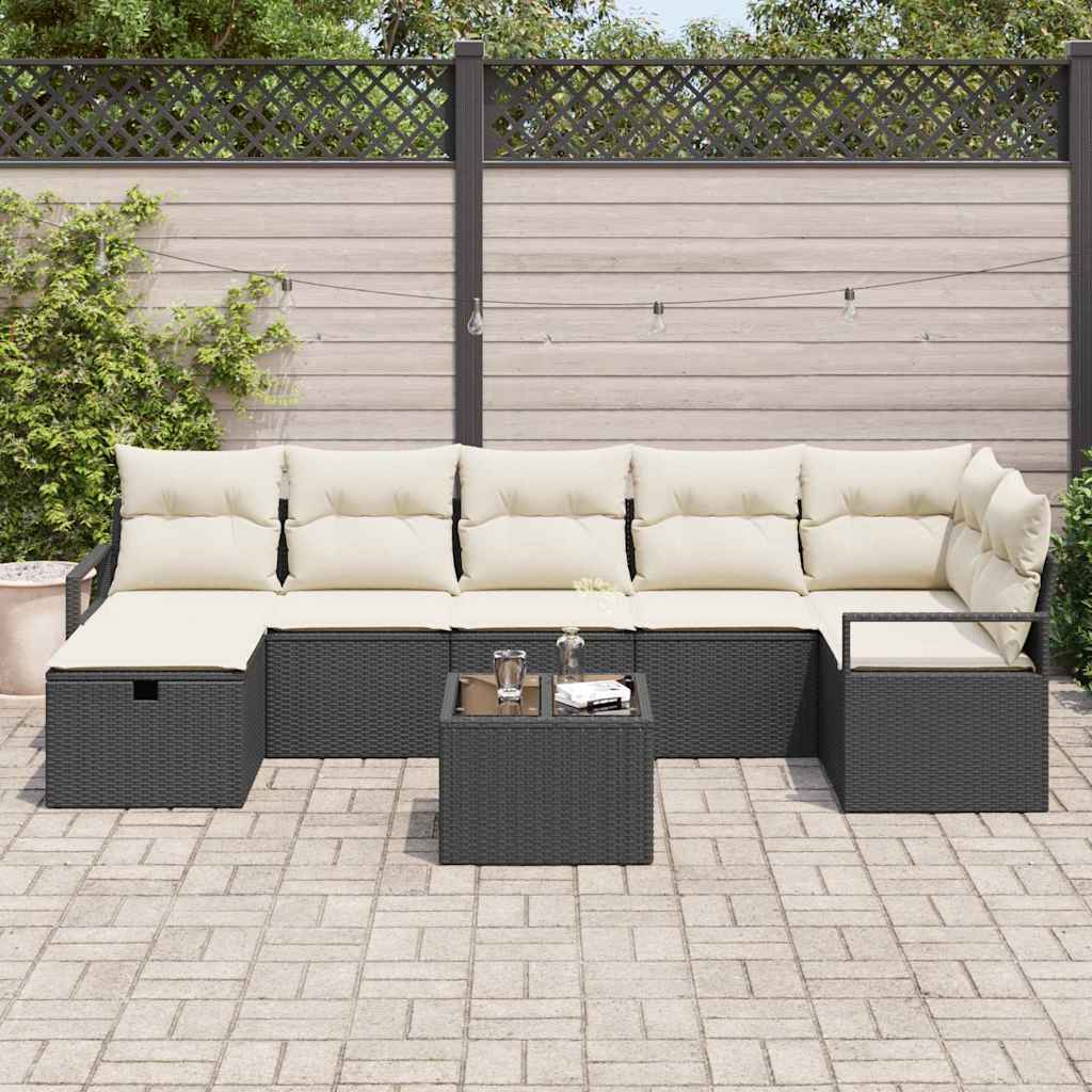 Sofa Sæt 8 stk. 7-Antal sæder Sort og Cream polyrattan