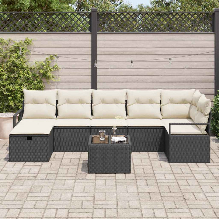 Sofa Sæt 8 stk. 7-Antal sæder Sort og Cream polyrattan