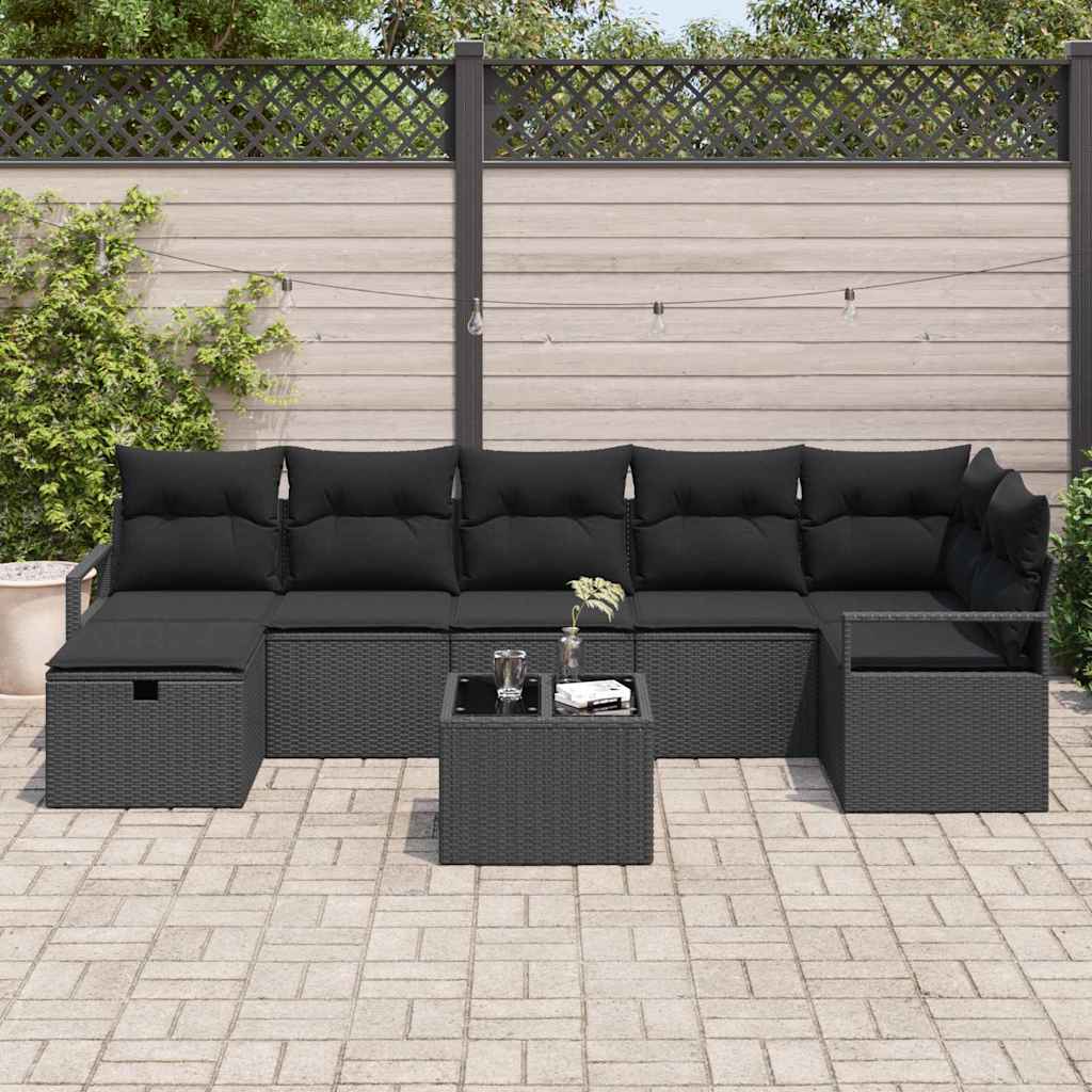 Sofa Sæt 8 stk. 7-Antal sæder Sort polyrattan
