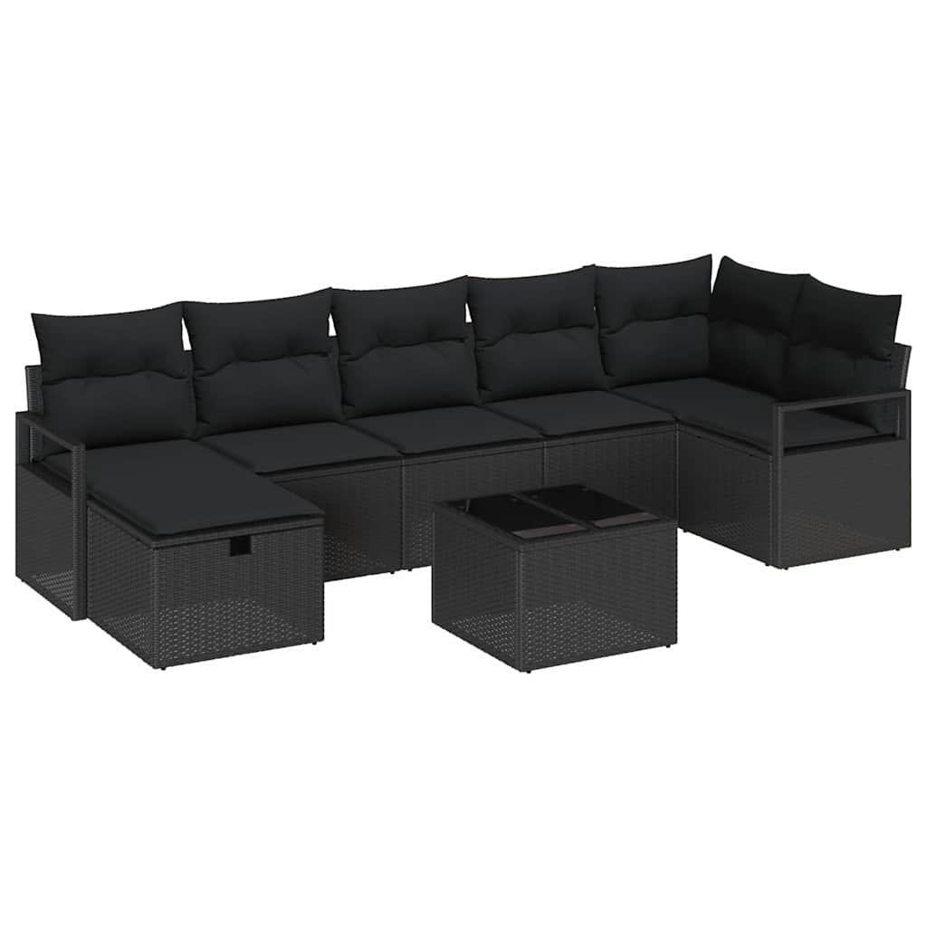 Sofa Sæt 8 stk. 7-Antal sæder Sort polyrattan