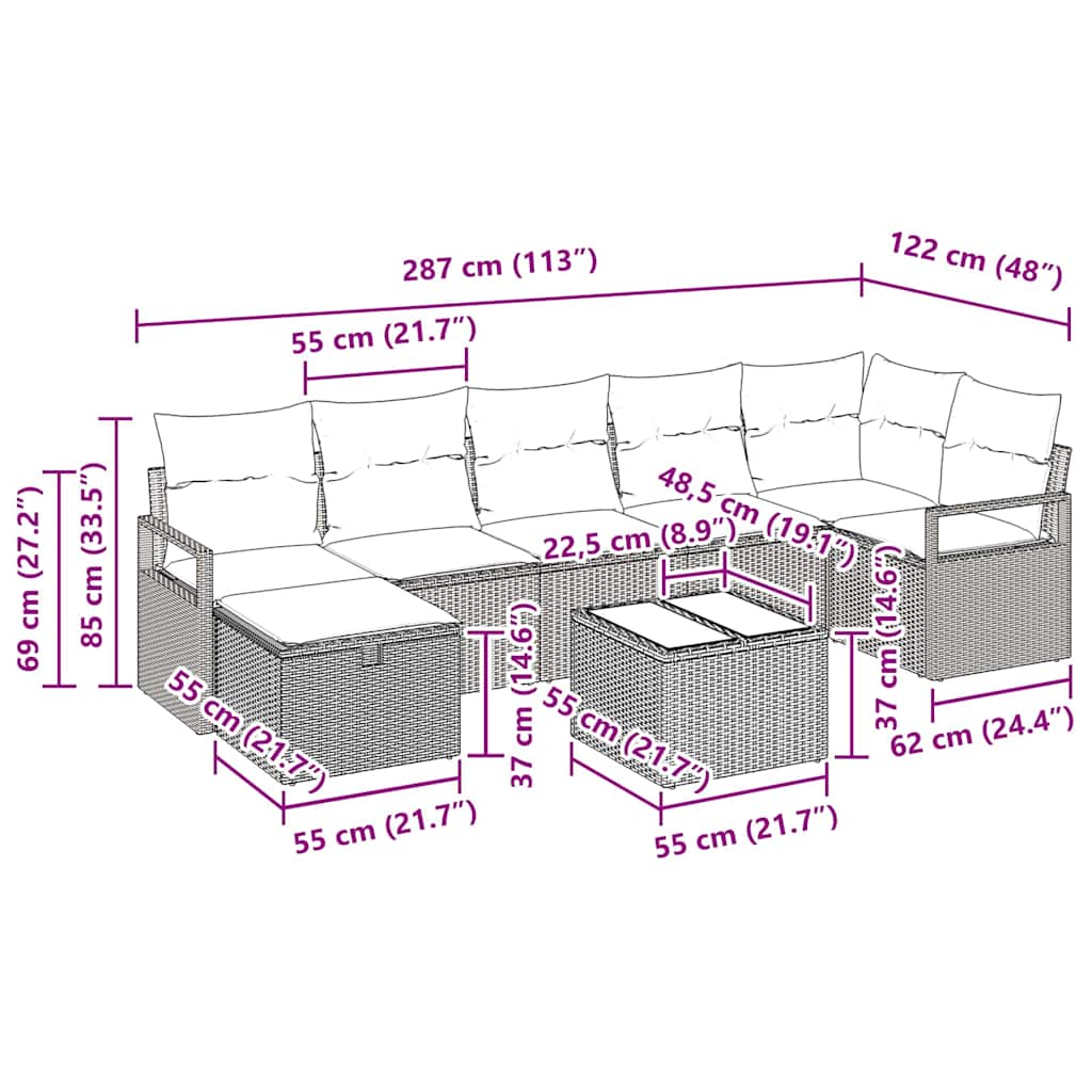 Sofa Sæt med pude med opbevaring 8 pcs Sort polyrattan