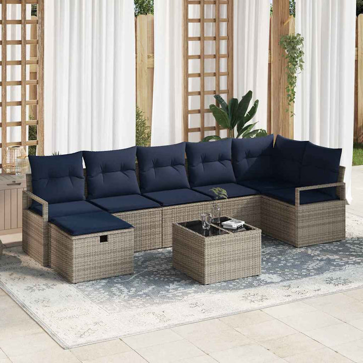 Sofa Sæt 8 stk. 7-Antal sæder Grå og Marineblå polyrattan