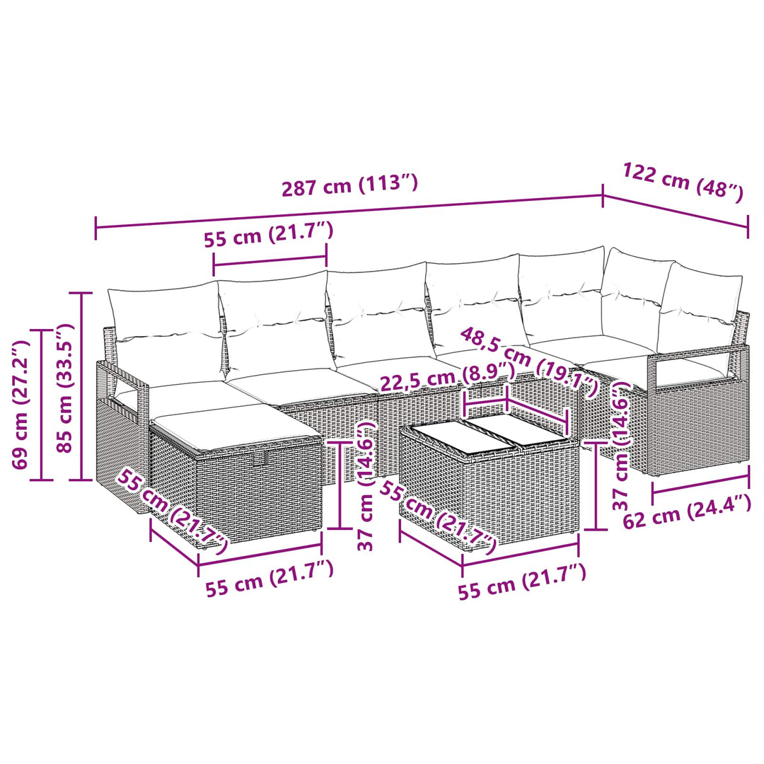 Sofa Sæt 8 stk. 7-Antal sæder Sort og turkis polyrattan
