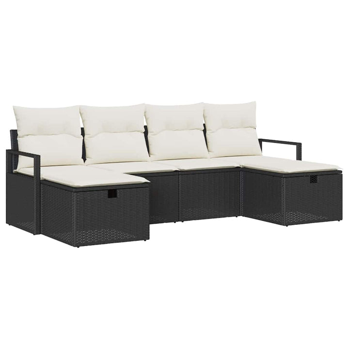 Sofa Sæt med pude med opbevaring 6 pcs Sort og Cream polyrattan