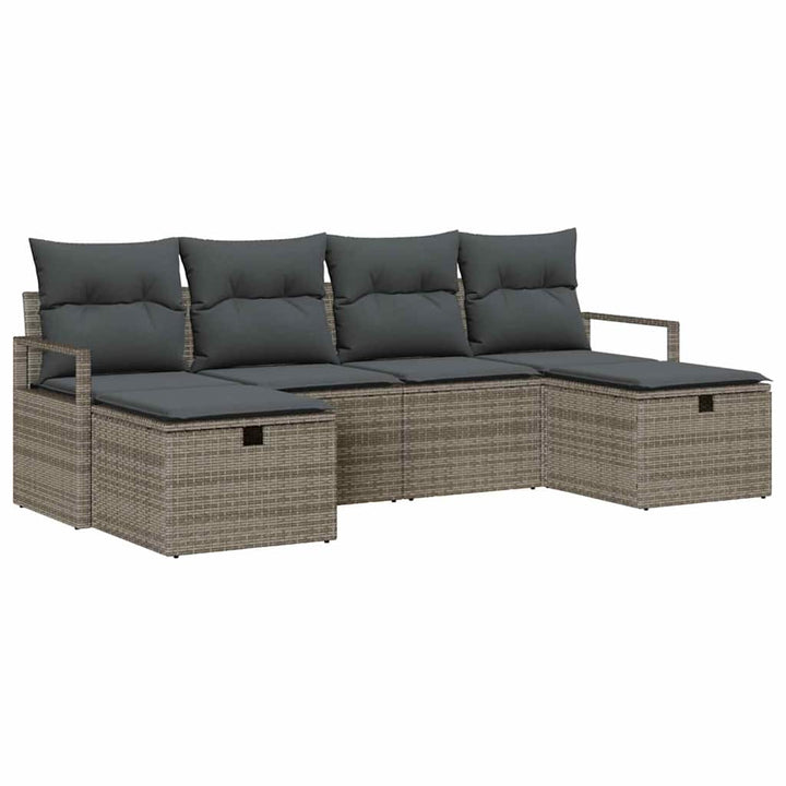 Sofa Sæt 6 stk. 6-Antal sæder Grå polyrattan