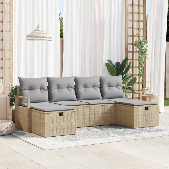 Sofa Sæt 6 stk. 6-Antal sæder Beige og lys grå polyrattan