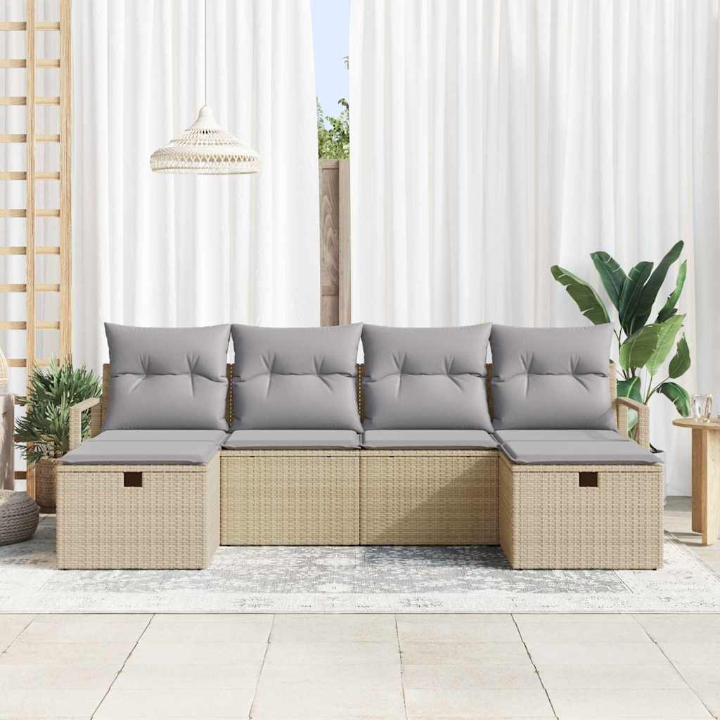 Sofa Sæt 6 stk. 6-Antal sæder Beige og lys grå polyrattan