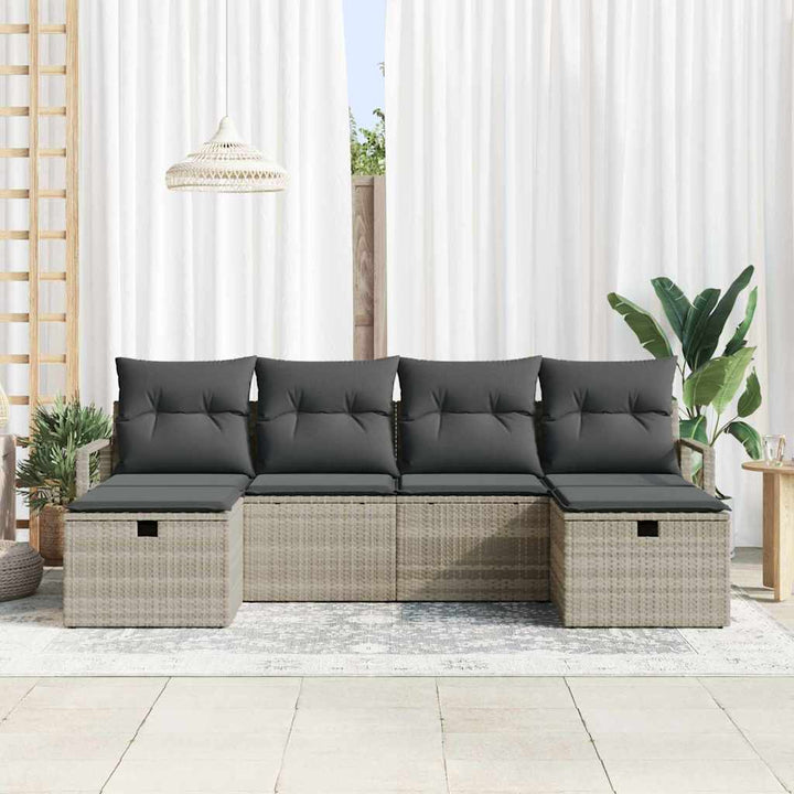 Sofa Sæt 6 stk. 6-Antal sæder Lysegrå polyrattan